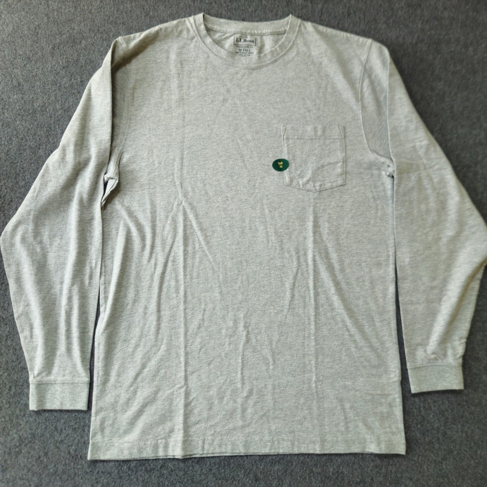 New! L.L. Bean Carefree Tee M Tall Gray Heather Pocket Outdoors Cabin Layering